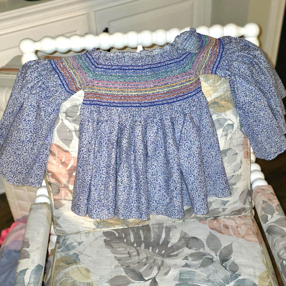 Petersyn Floral Smocked Off The Shoulder Blouse with Puff Sleeves